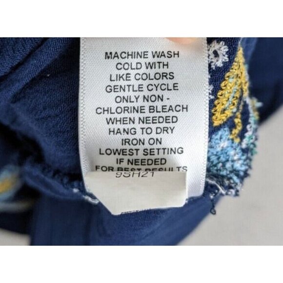 John Paul Richard Women's Top Size Large Blue Embroidered Peasant Boho Cut-Outs - Picture 11 of 14